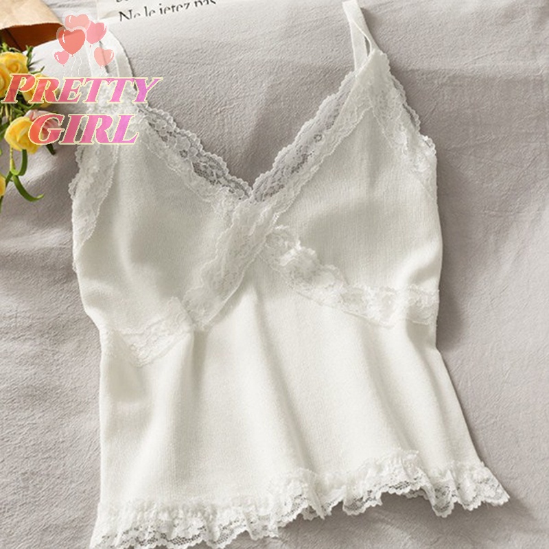 [Pretty ggirl] 2022 Lace Fashion Top Female Korean Style V Neck ...