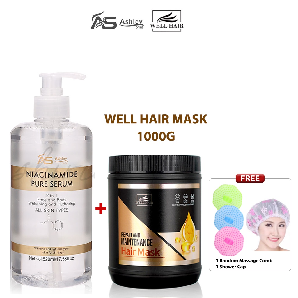 Ashley Shine Niacinamide Pure Serum Face And Body Whitening Well Hair Mask Repair Damage