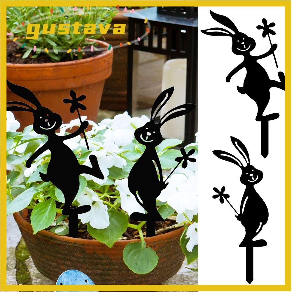 GUSTAVA Rabbit Garden Stakes, Iron Black Yard Decoration Stake ...