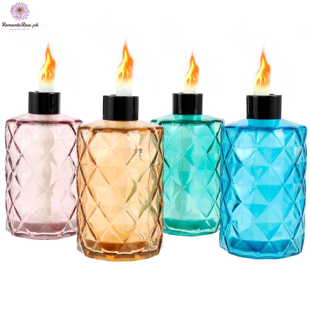 4 Pack Glass Table Top Torches 4 Colors Table Top Citronella Torch