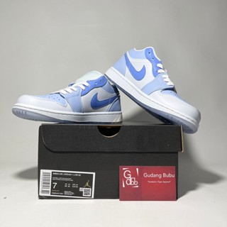 Nike Air Jordan 1 Low Mighty Swooshers Blue White Double Laces Sneakers 