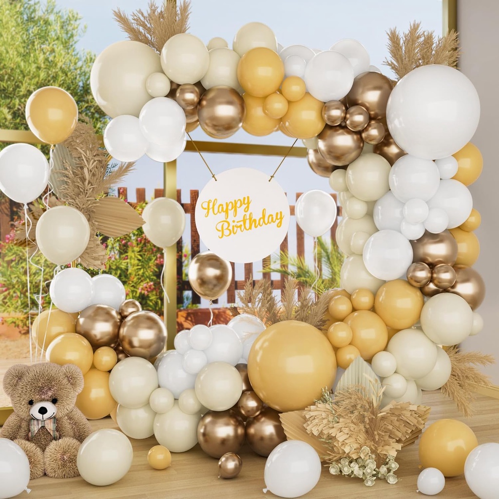 Retro White Balloons Garland Arch Kit, White Sand Beige Metallic ...