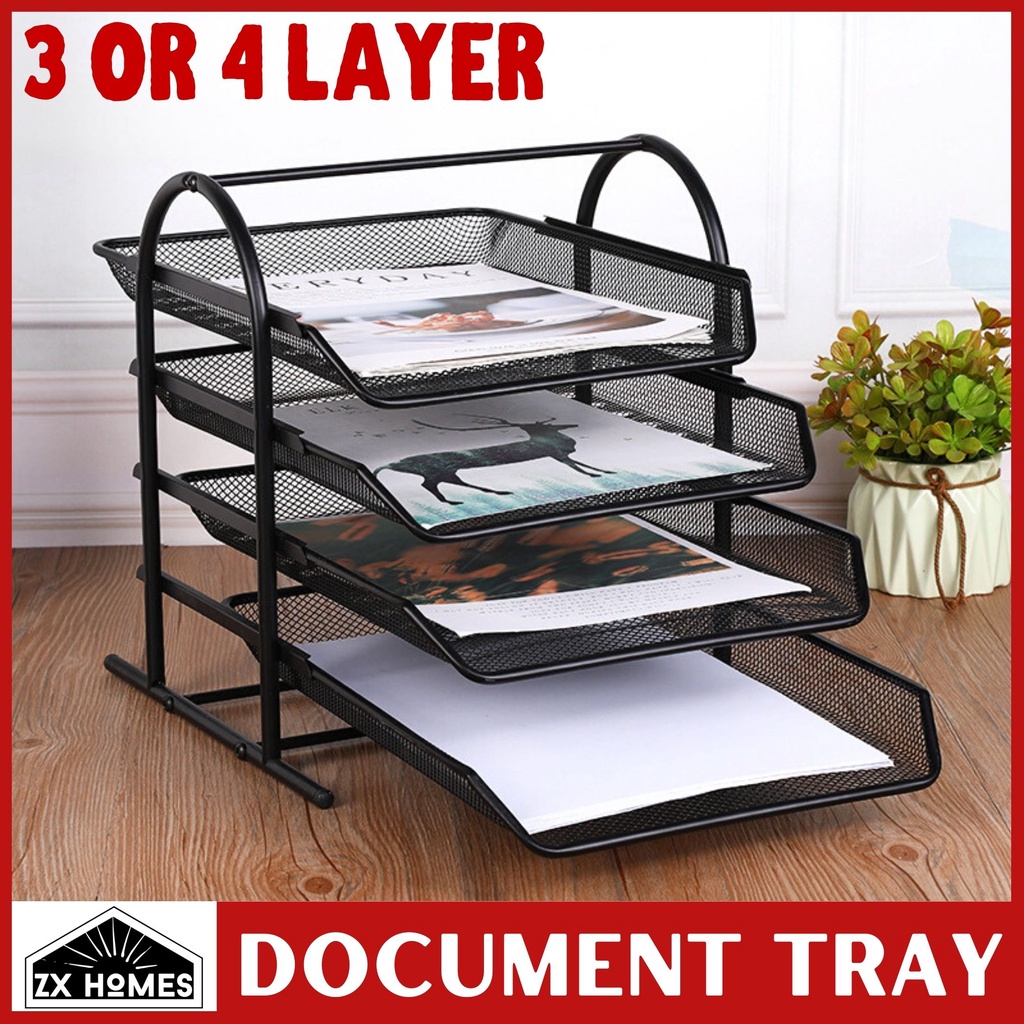 ZX HOMES 3 or 4 Tier Metal Mesh Trays Desk Filer Document Organizer ...