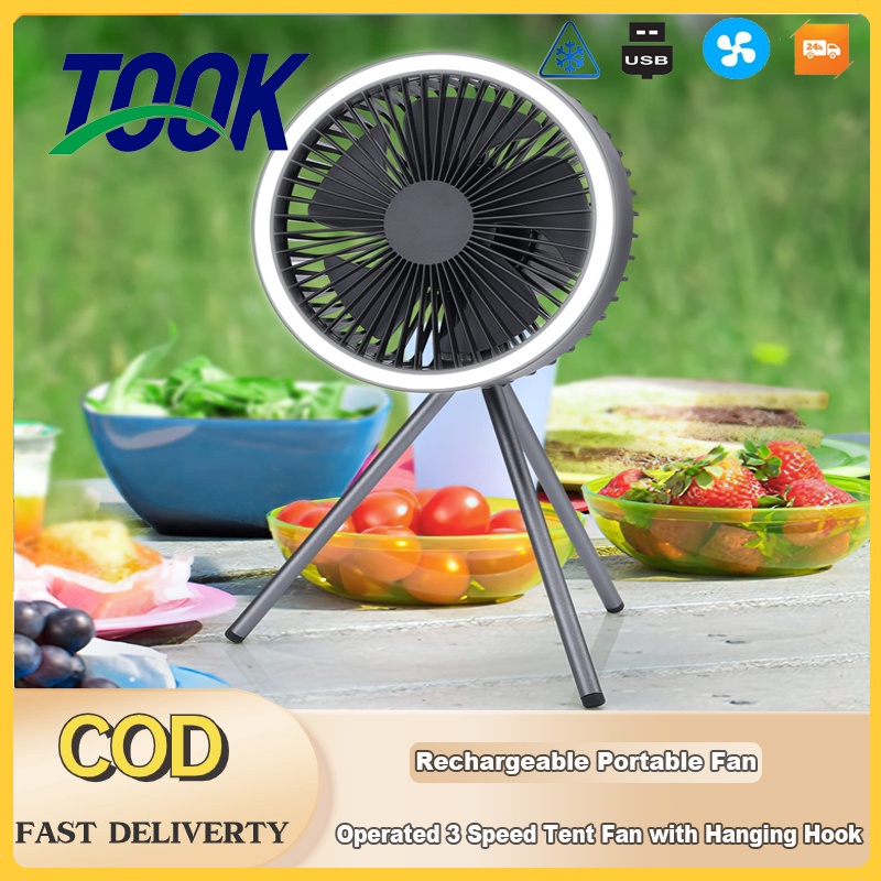 Camping Electric Fan USB Hanging High Wind Tripod Table Portable mini ...