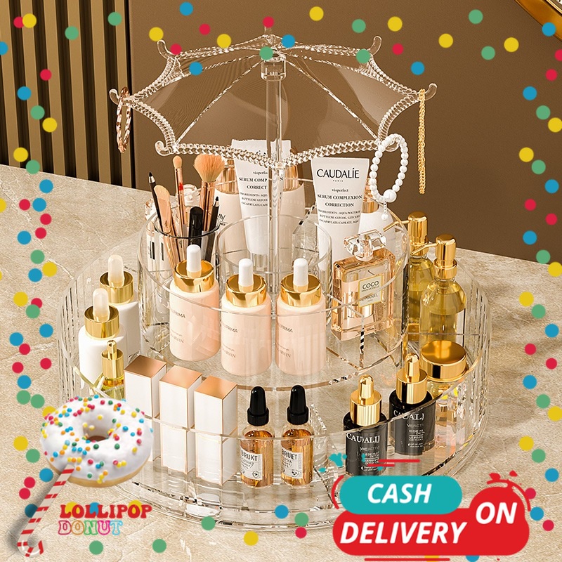 360 Degree Rotating Cosmetic Rack Transparent Aesthetic Umbrella Design ...