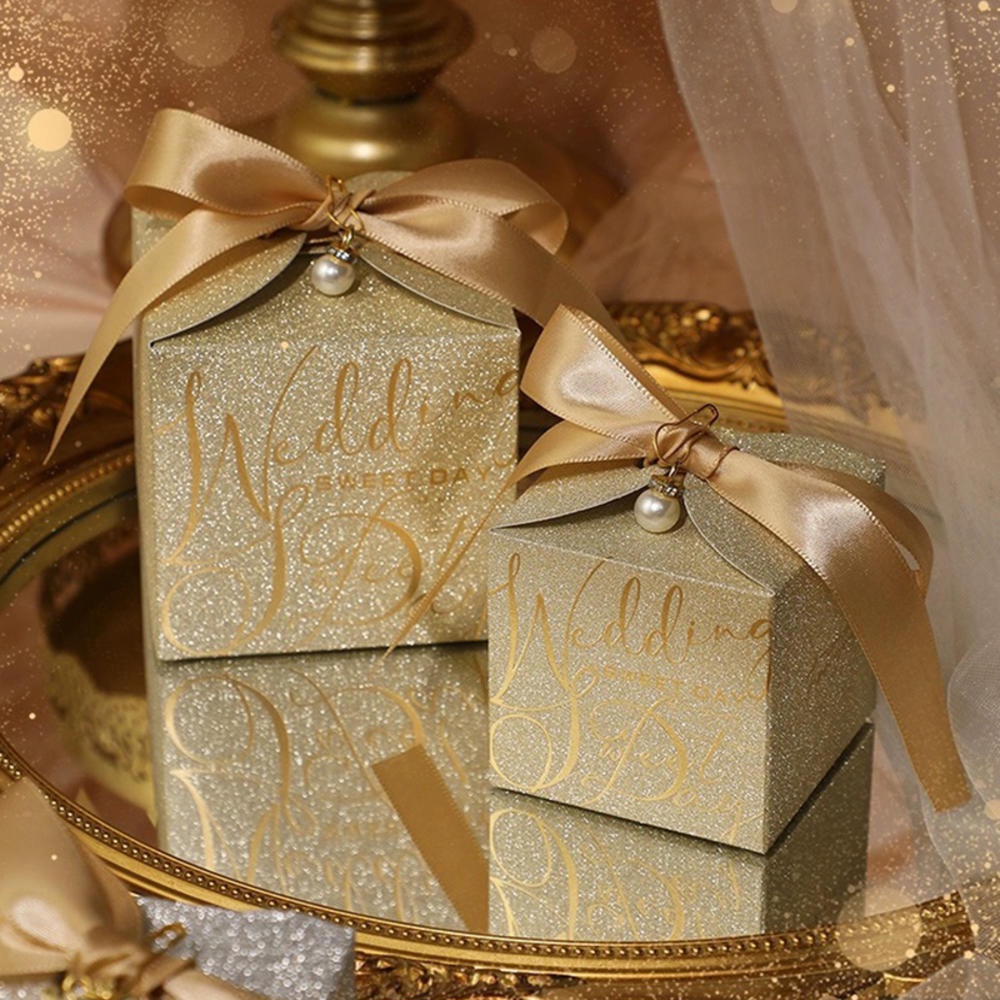 10pcs Wedding Gift Box, Gold Candy Gift Box Paper Box with Ribbon ...