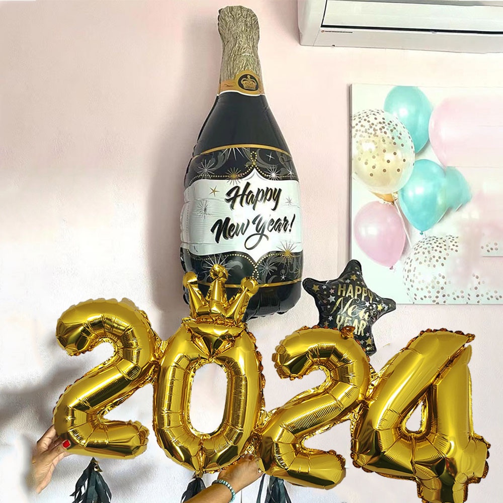 1set Happy New Year 2024 Number Bottle Foil Balloons Rose Gold Silver   Sg 11134201 7rbk4 Lld0w7lj5v3ge7