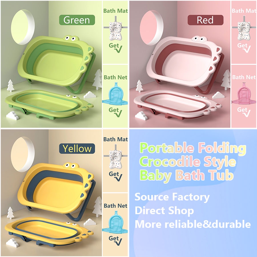 Foldable Bath Tub Complete Set Crocodile Portable Toddler Bathtub for