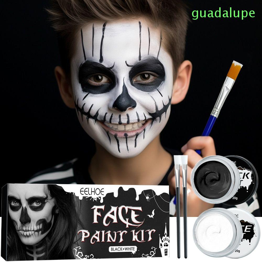 GUADALUPE1 Halloween Face Paint Kit, Long Lasting DIY White and Black Face Body Paints, with