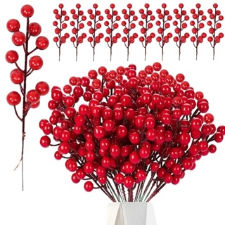 10pcs Christmas Artificial Red Berry Picks, Artificial Holly Berry  BranchesStems For DIY Christmas Tree, Wreath, Wedding, Birthday  Party.Holiday, Home Decor