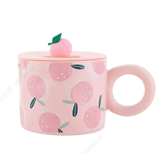 MINISO Fruit Series Ceramic Cup with Lid (380mL) (Peach) Shopee