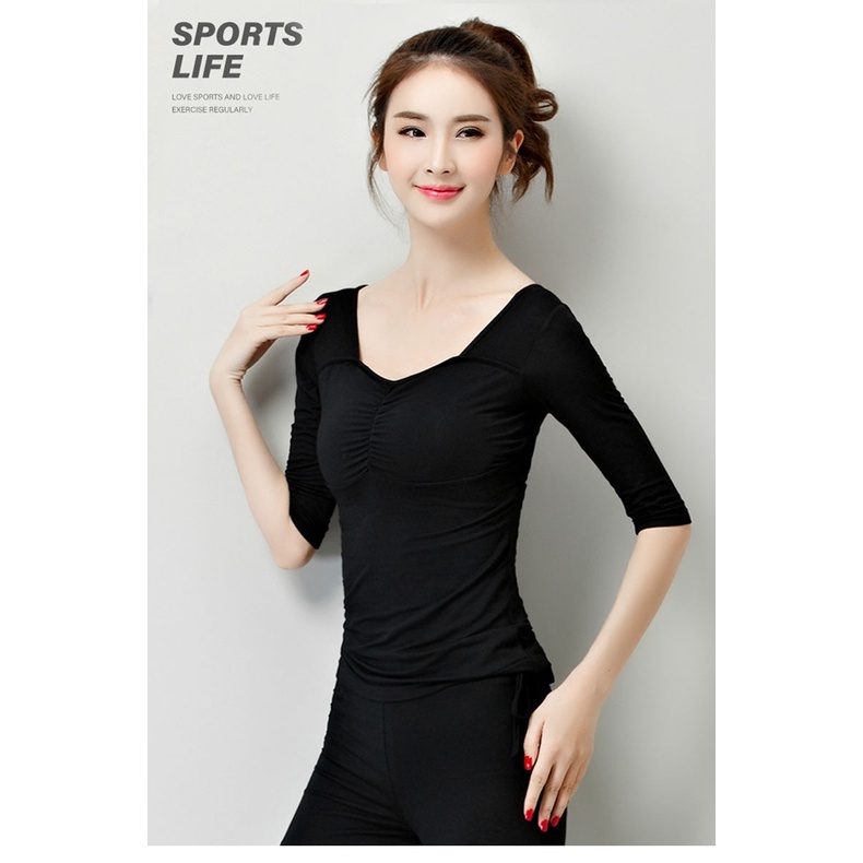 Short Mid-sleeve Yoga Clothes Cotton Tops | Modal with Chest Pad Dance ...