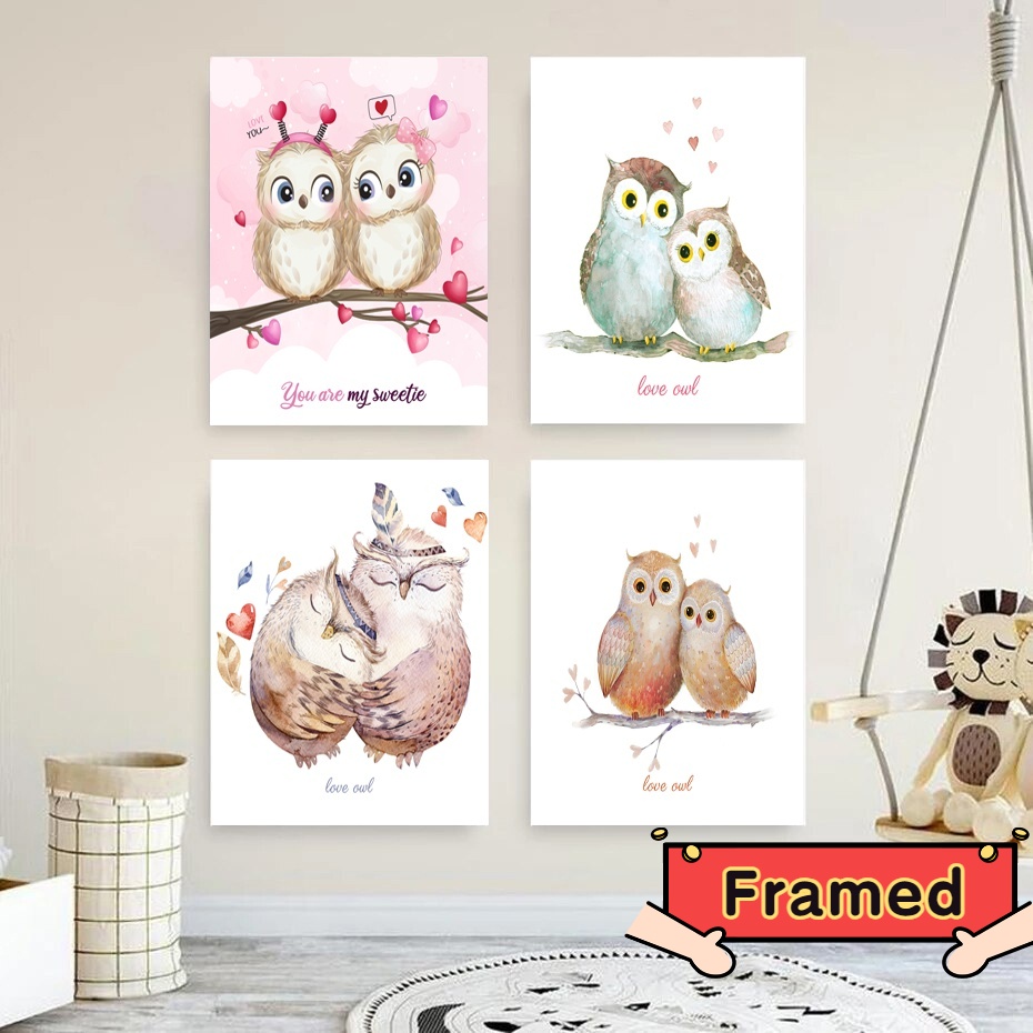 Framed Kids Room Decoration Baby Room Decor Cartoon Bunny Elephant Poster Love Eagle Canvas