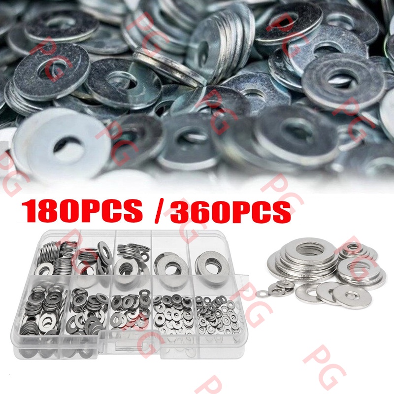 360pcs 304 Stainless Steel Flat Washers Assortment, Metal Washers