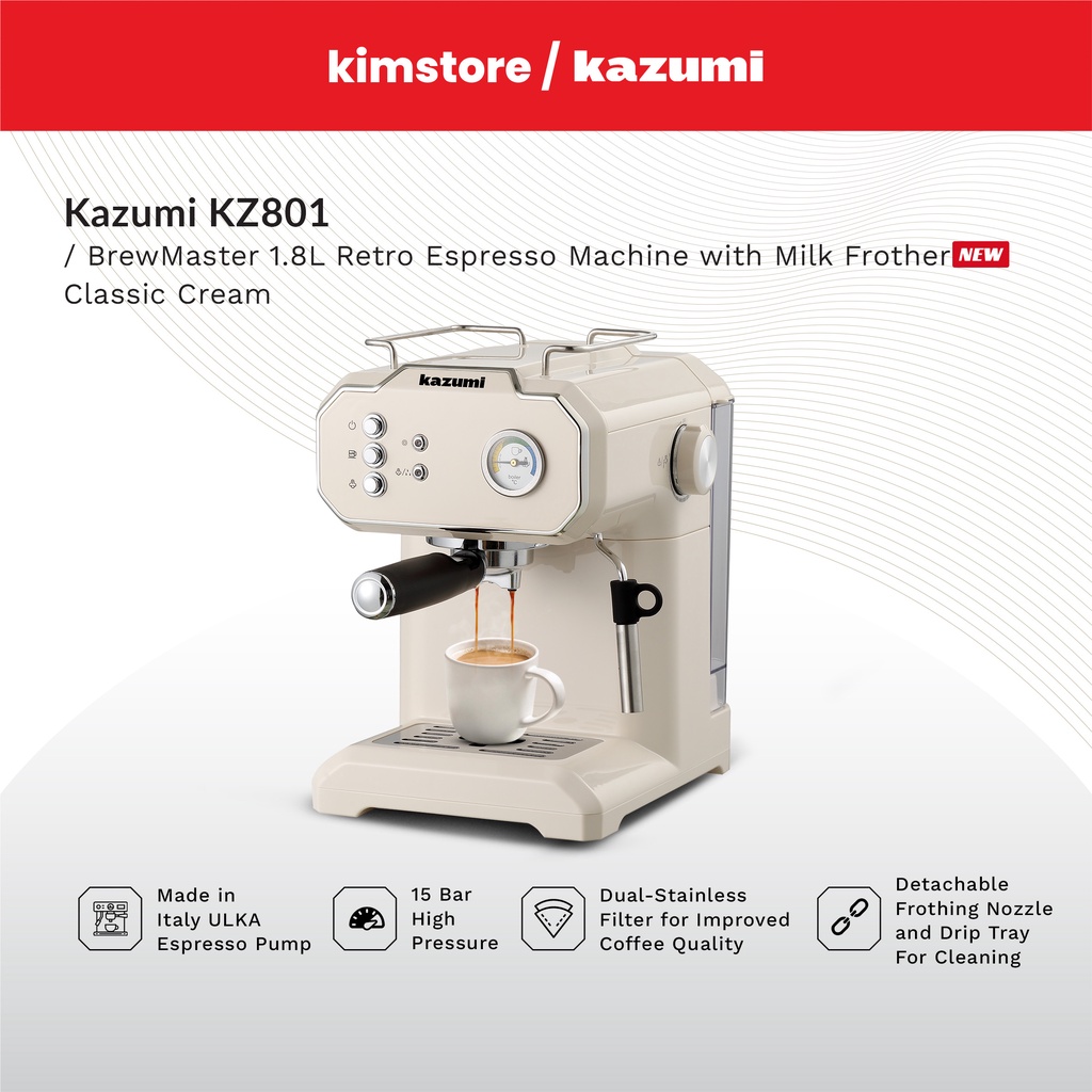 Kazumi KZ-801 BrewMaster 1.8L Retro Espresso Machine with Milk Frother ...