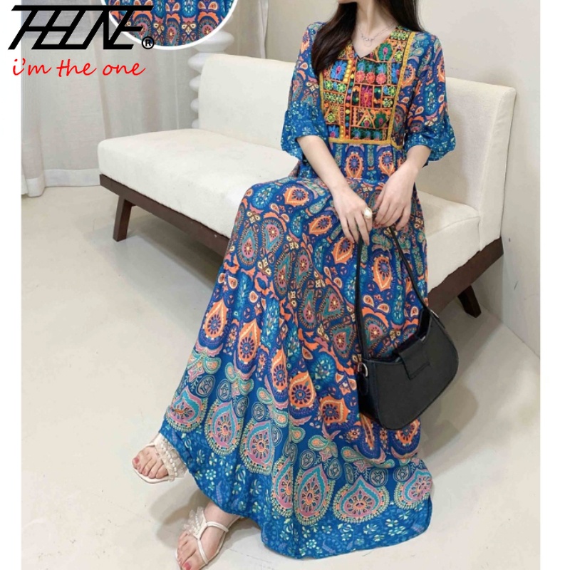 Clothes Women Dress Long Maxi Indian Summer Embroidery Chic Elegant Floral  Flower Vintage Frock Prom Bohemian Beach Holiday Party New Casual Dresses