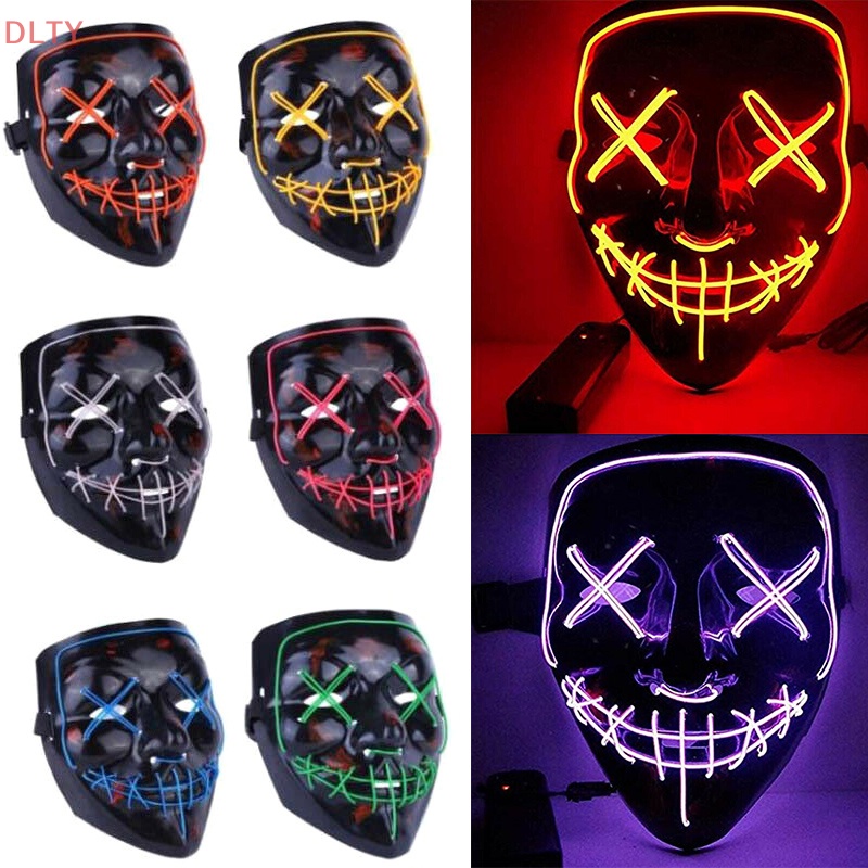 【DL】 Neon Stitches Mask LED Wire Light Up Costume Party Purge Halloween ...