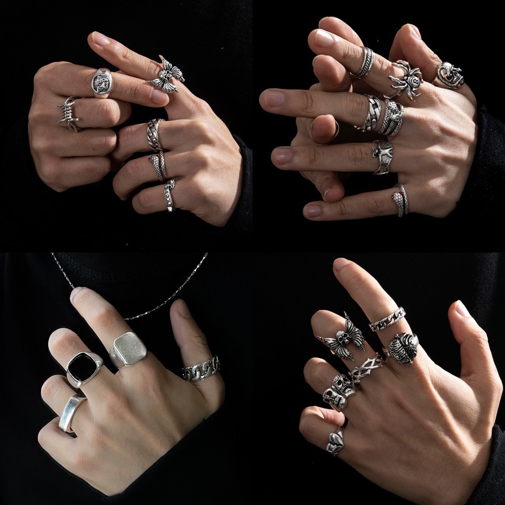 Heavy Metal Style Punk Exaggerated Skeleton Poker Clown Spider Ring Set ...