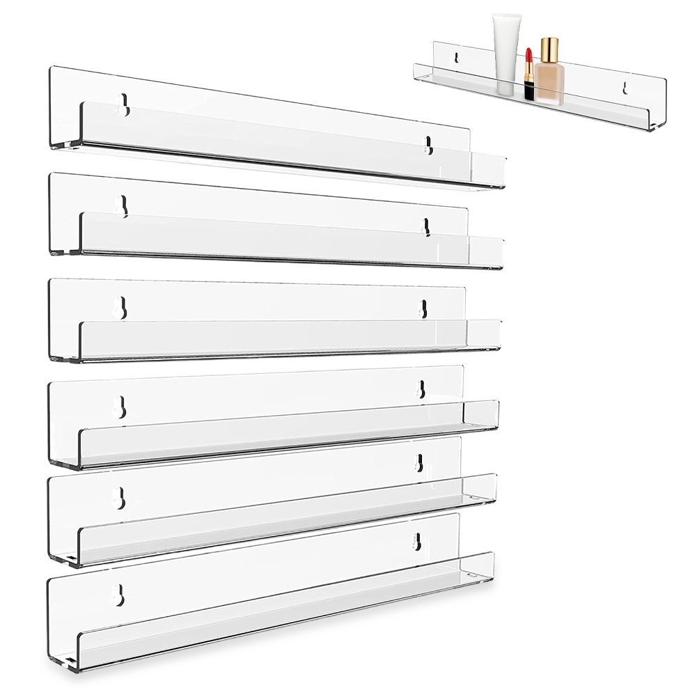 Heavy Duty 6 pack Acrylic Clear Floating bookShelf Wall Mounted