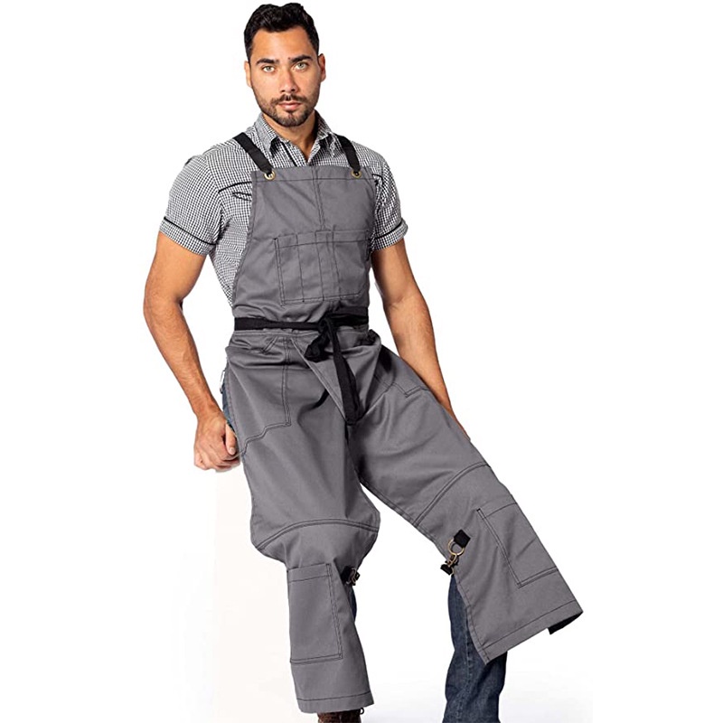 Canvas Apron Back Cross Adjustable Laced-Up Split-Leg Pants Overalls ...