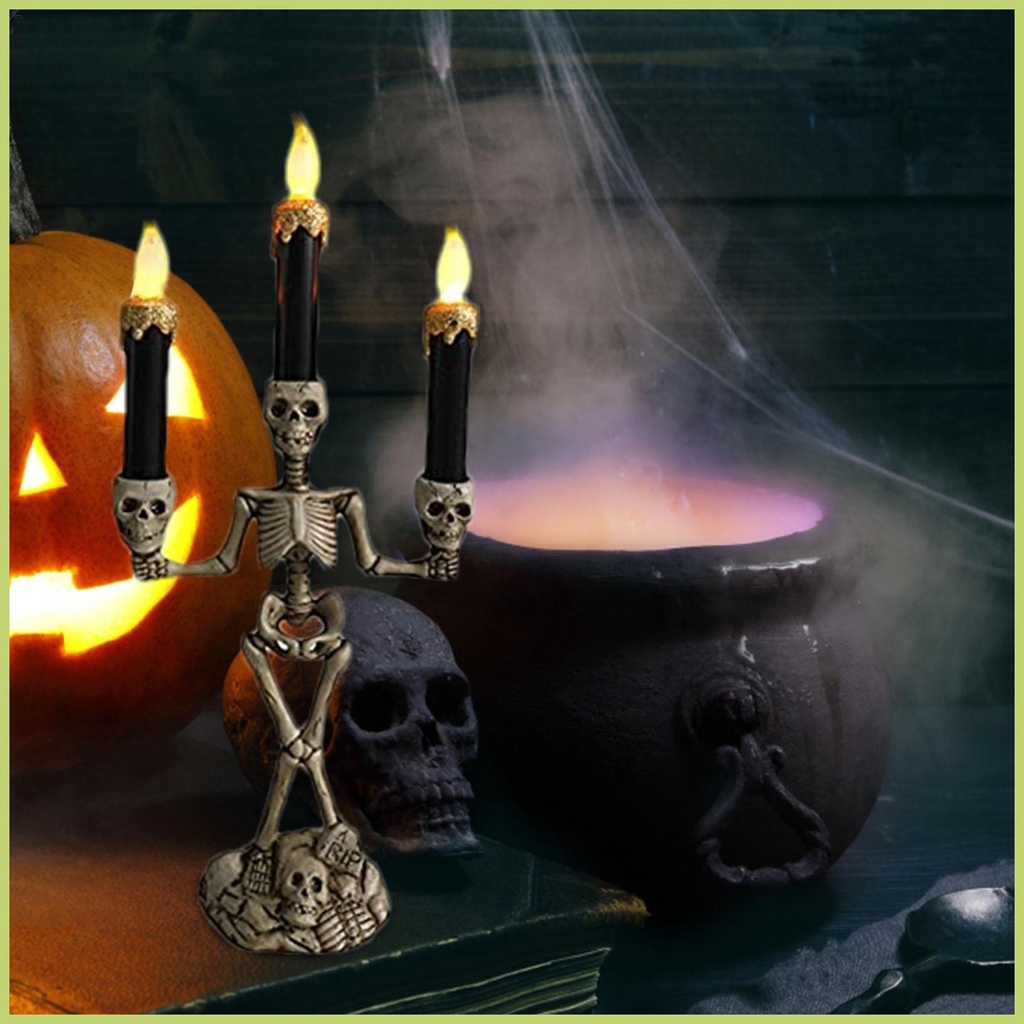 Halloween LED Skeleton Candlestick Triple Skull Candlestick For Table ...