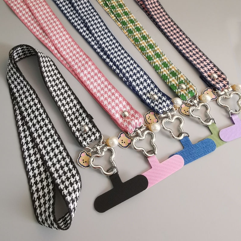 2023 New Mobile Phone Lanyard Double Hanging Head Houndstooth Simple