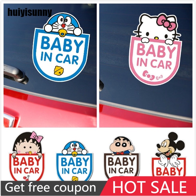 HYS Carton Reflective Baby In Car Sticker Hello Kitty Doraemon Mickey ...