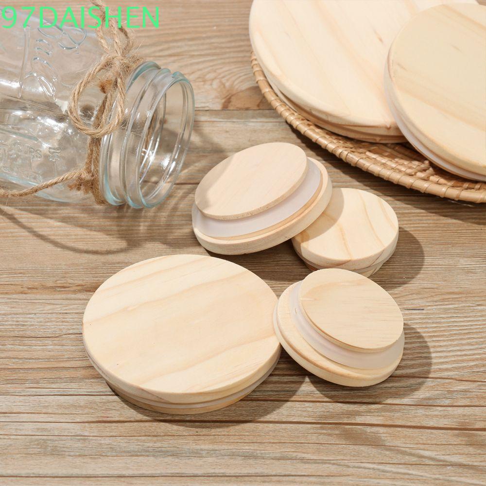 DAISHEN Mason Jar Lids Reusable Round Wood Lids Wide Mouth Cover Wooden
