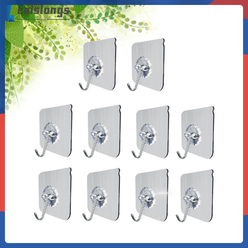 Wall Hooks Sticky Hangers Adhesive Clear Heavy Duty Clothes Rack ...