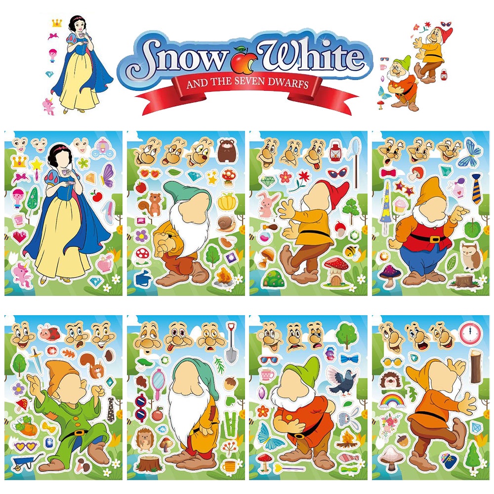 8sheets Cute Classic Disney Cartoon Snow White and Seven Dwarves DIY ...