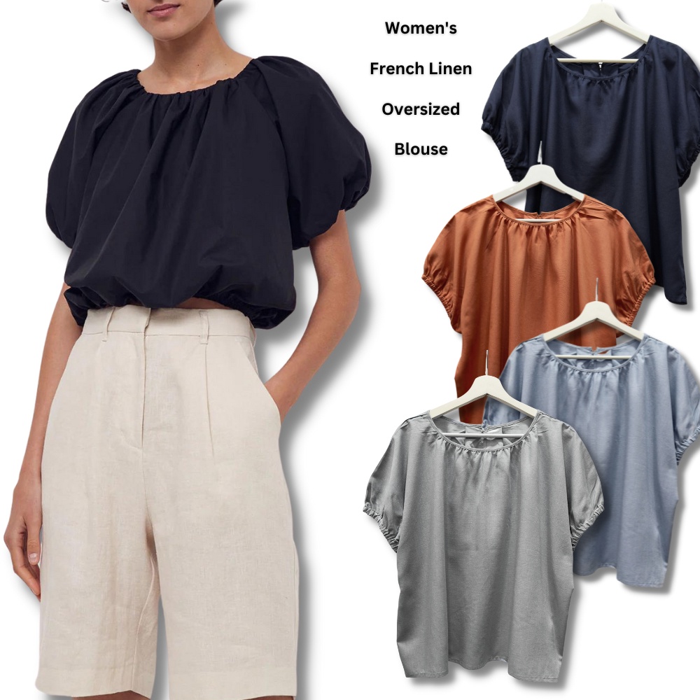 Women's Short Sleeve BLOUSE Top (STC01 LOOSE LINEN BLOUSE) | Shopee ...