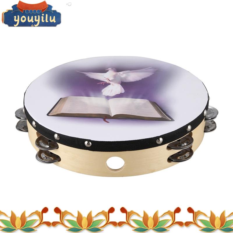 10 Inch Wooden Tambourine Pigeon Bible Music Percussion Instrument