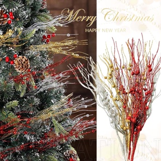 12 Pieces Artificial Pine Picks Christmas Tree Picks with White Berries Pinecones Bowknot Artificial Pine Branches Stems Frosted Holly Spray for