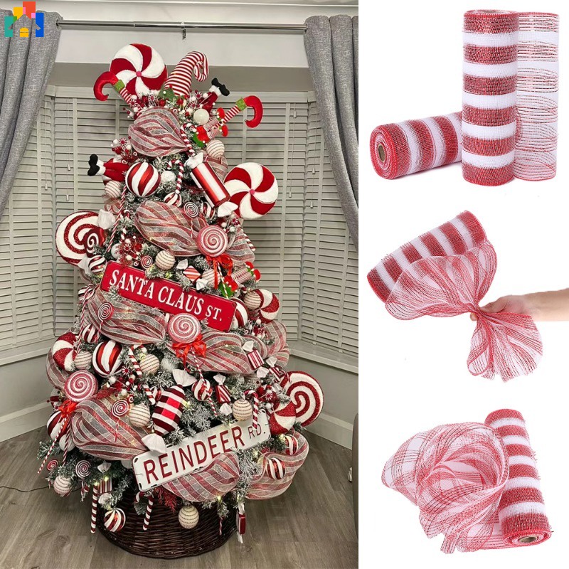 26CM 10 Yards DIY Red White Candy Cane Handmad Christmas Wreath Tree ...