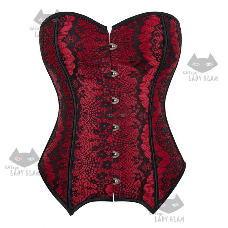 Cateye03180 Ladyglam Gorgeous Elegant Satin Corset Scarlet Embroidered