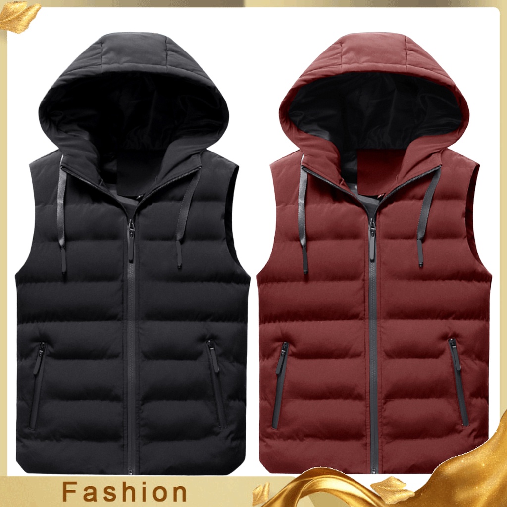 CFW_ Men Vest Jacket Hooded Slim Fit Fluffy Filling Autumn Winter