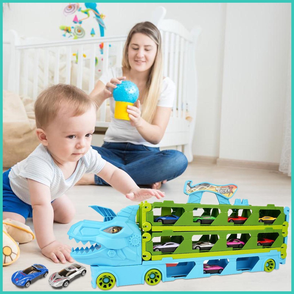Car Transporter Toy Truck Dinosaur Race Track Hauler Truck with ...