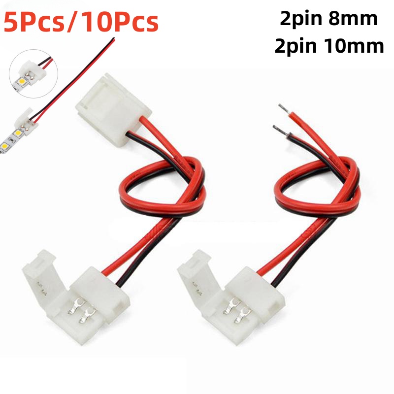 2-Pin No-Solder LED Tape Light Connector Kit For 8mm/10mm Strips – 12-Pack, Transparent