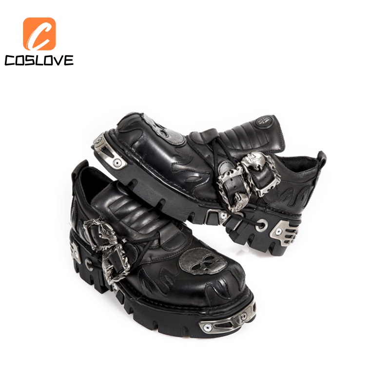 New Style Retro Rock Shoes Black Color Dark Punk Style Low Cut Thick ...
