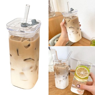 Glass Cups with Lids,Bamboo Lid with Straw,Beer Glasses with Lid and Straw,Reusable Drinking Glasses, Size: 470 ml