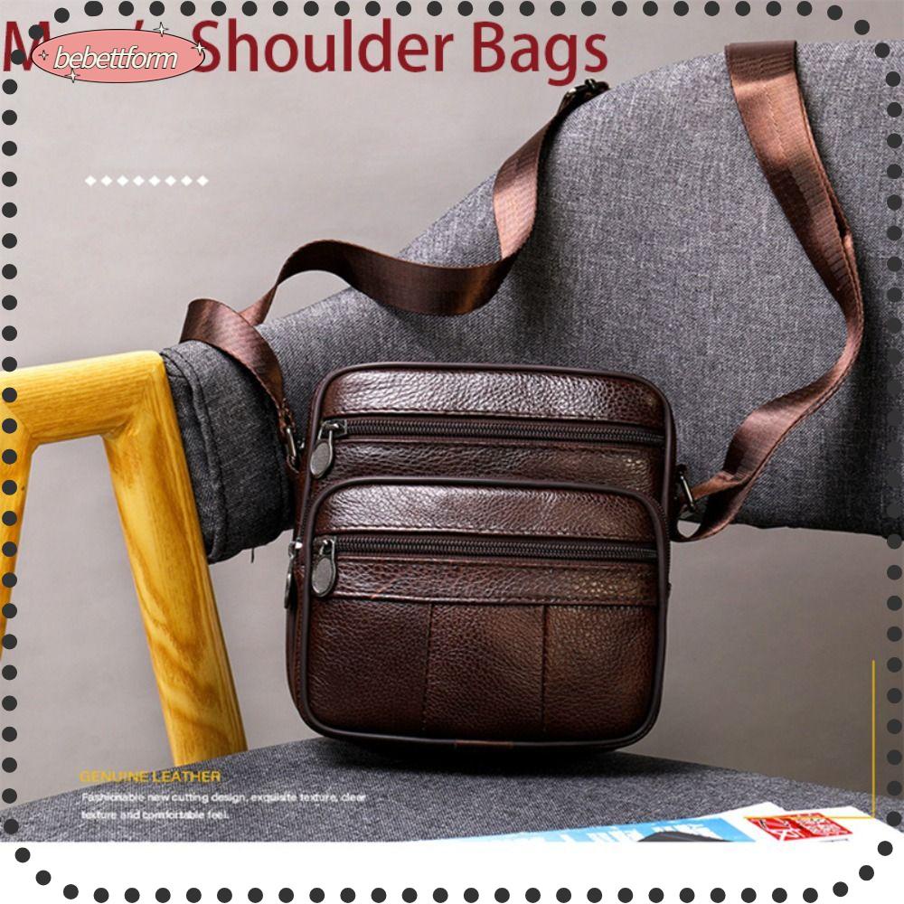 LUCKY Men's Shoulder Bags, Genuine Leather Retro Casual Messenger Bag