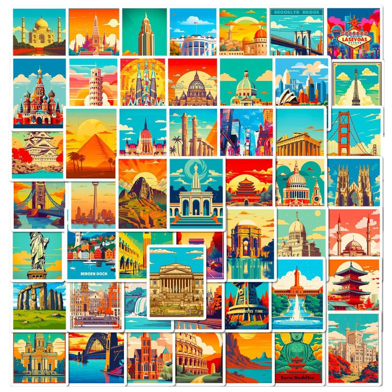 100pcs World Famous Travel Stickers Waterproof Sticker Set for Water ...