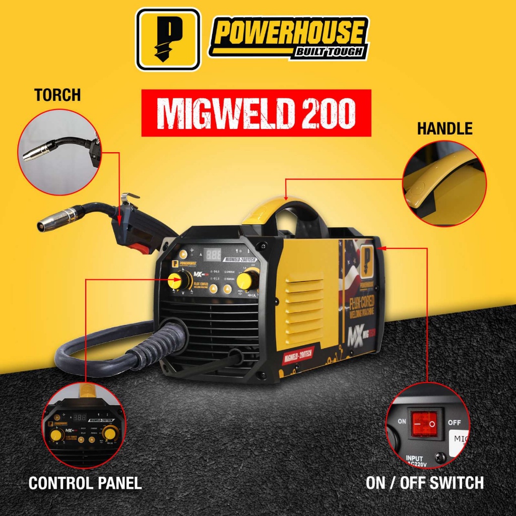 ♞POWERHOUSE MIGWELD 200A / 250A / 300A Gasless MIG Inverter IGBT ARC