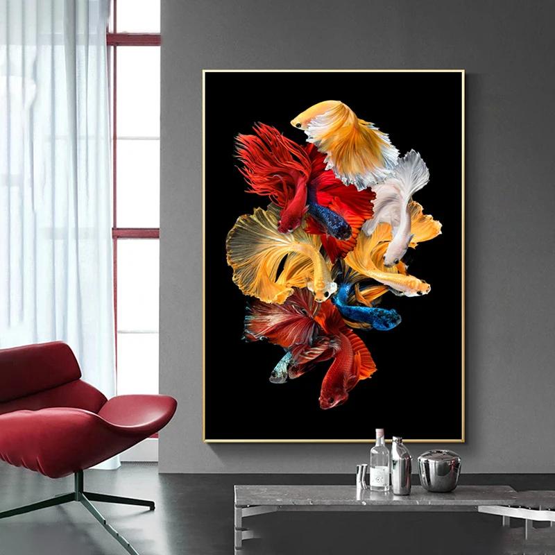 Abstract Goldfish Canvas Painting Home Decor Colorful Koi Fish Wall Art ...