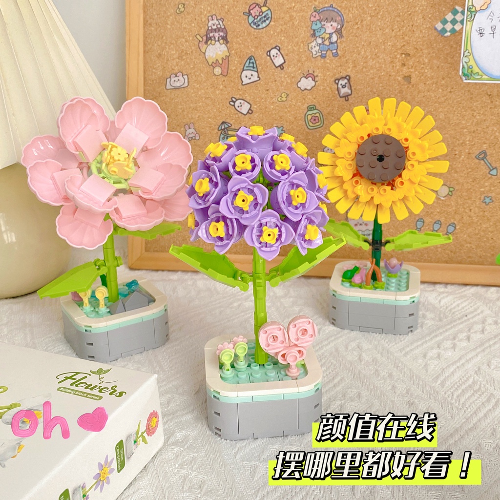New Creative Children Assembling Flower Building Blocks Bouquet ...