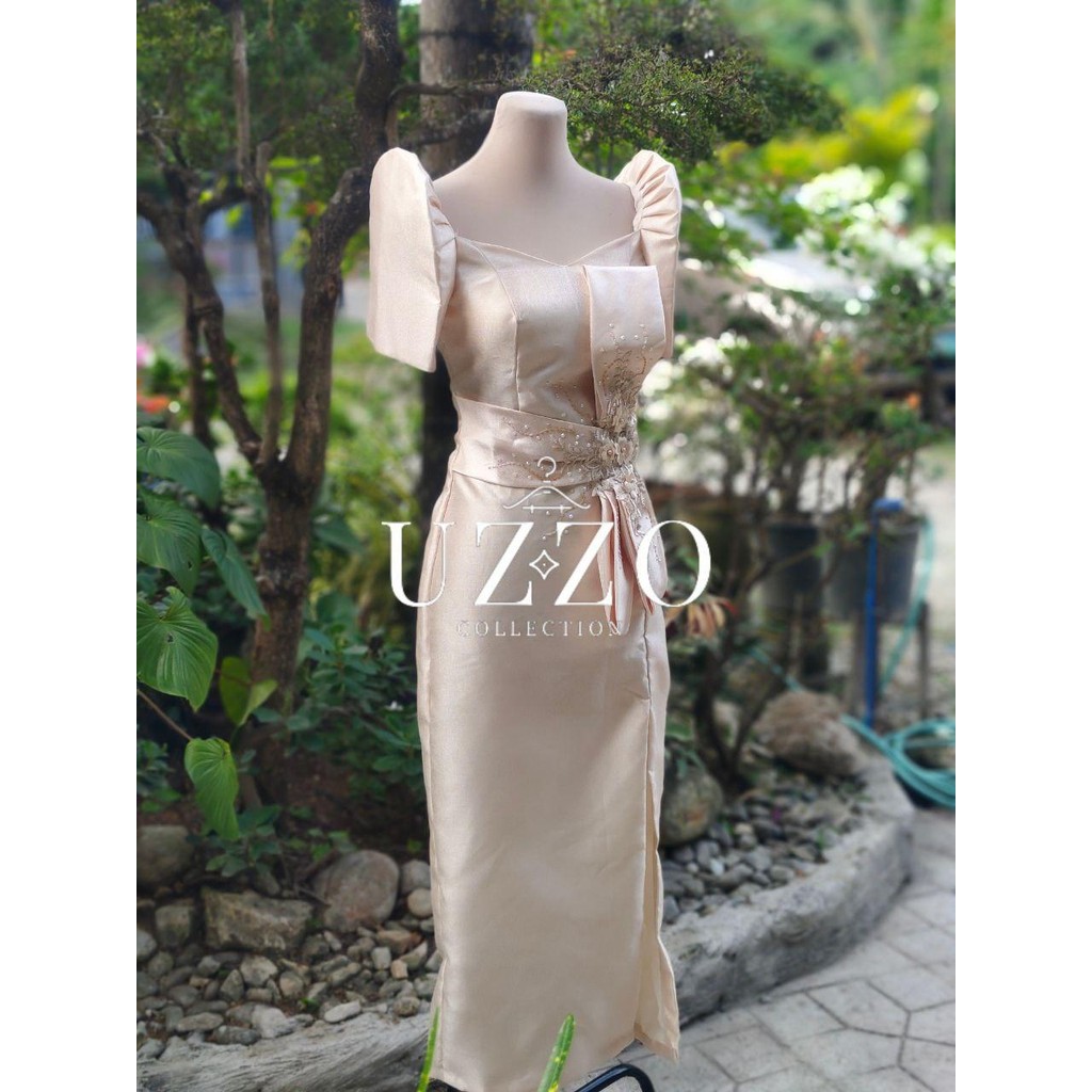 HABLON II Elegant Modern Filipiniana Gazar Long Gown Maxi Dress Ribbon ...