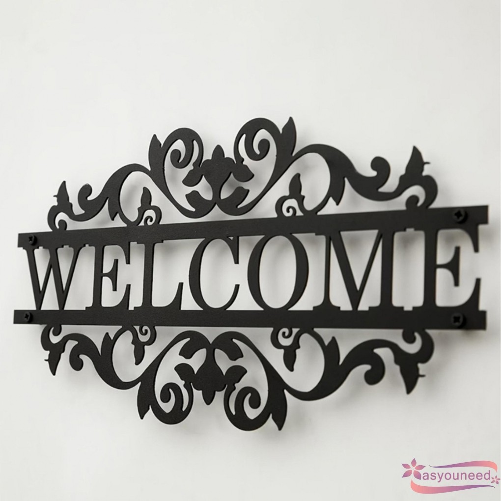 Aay-Metal Wall Art Modern Welcome Letters Sculptures Hanging Decoration ...