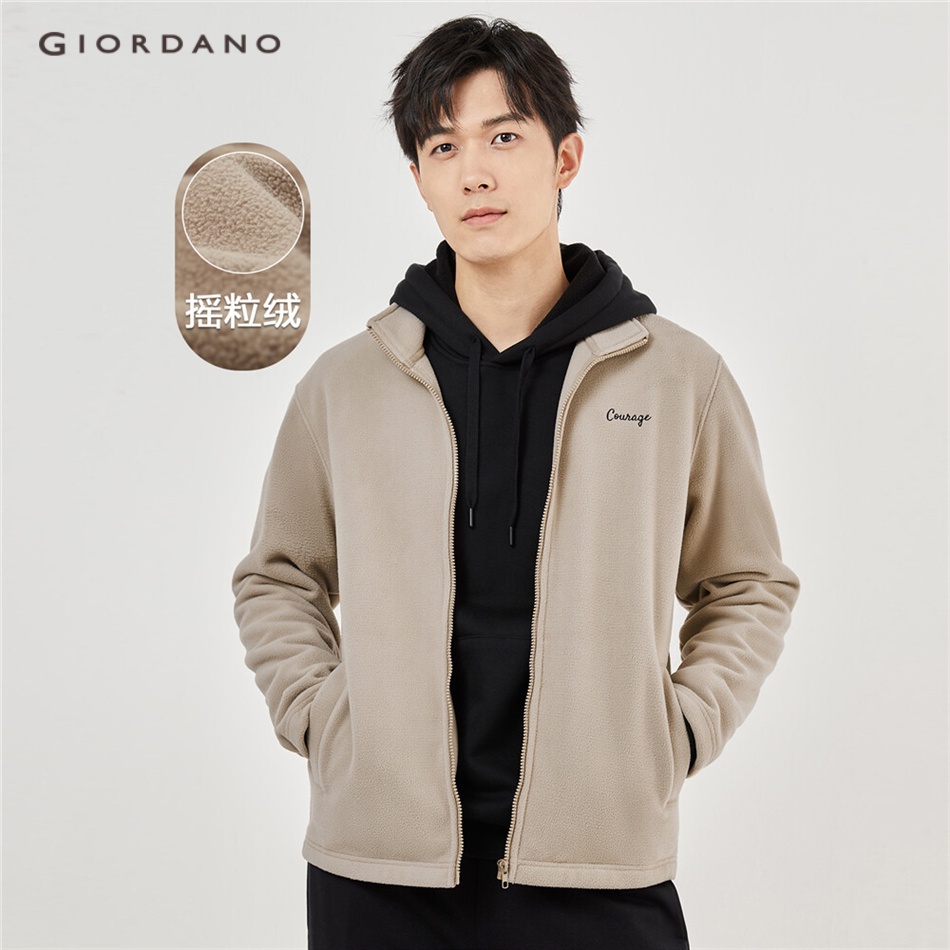 GIORDANO MEN Letter embroidery polar fleece jacket 01073852