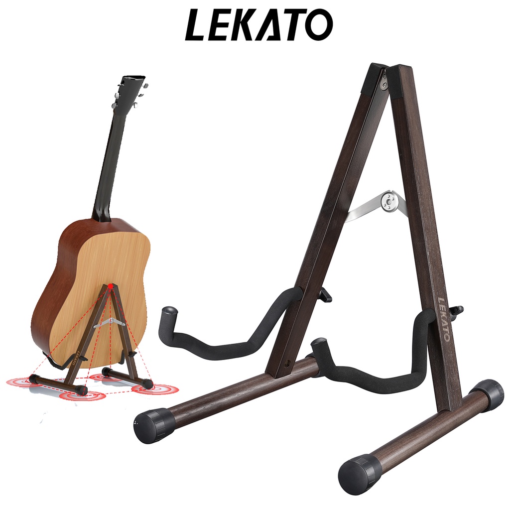 LEKATO Guitar Stand Floor A-frame Black Walnut Foldable with Foam ...