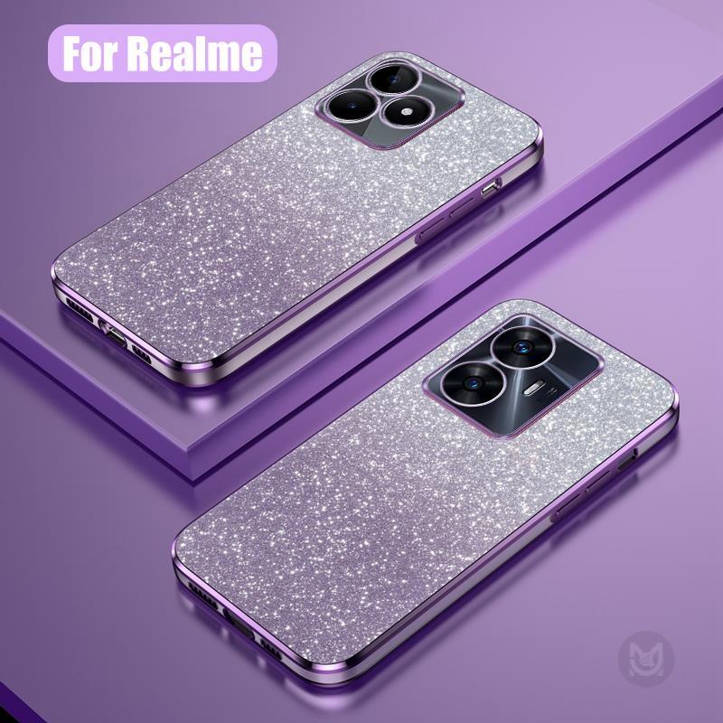 Casing For Realme C67 C55 C53 C35 C33 C31 C30 C30S C21Y C25Y C20 C17 C15  C12 C11 Luxury Gradient Glitter Transparent Plating Soft Silicone  Protective